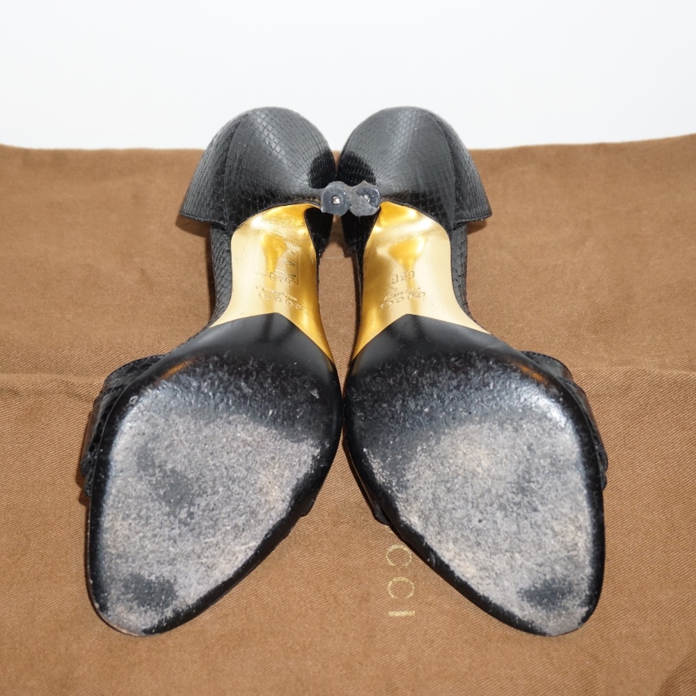 **Authentic** Gucci Black Python Leather Open Pump - image 2